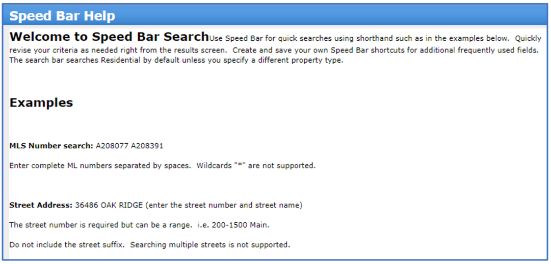 how to search for listing using the speed bar crmls knowledgebase