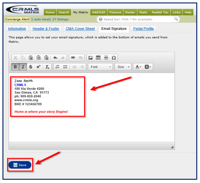 Matrix: How to Create an Email Signature | CRMLS Knowledgebase