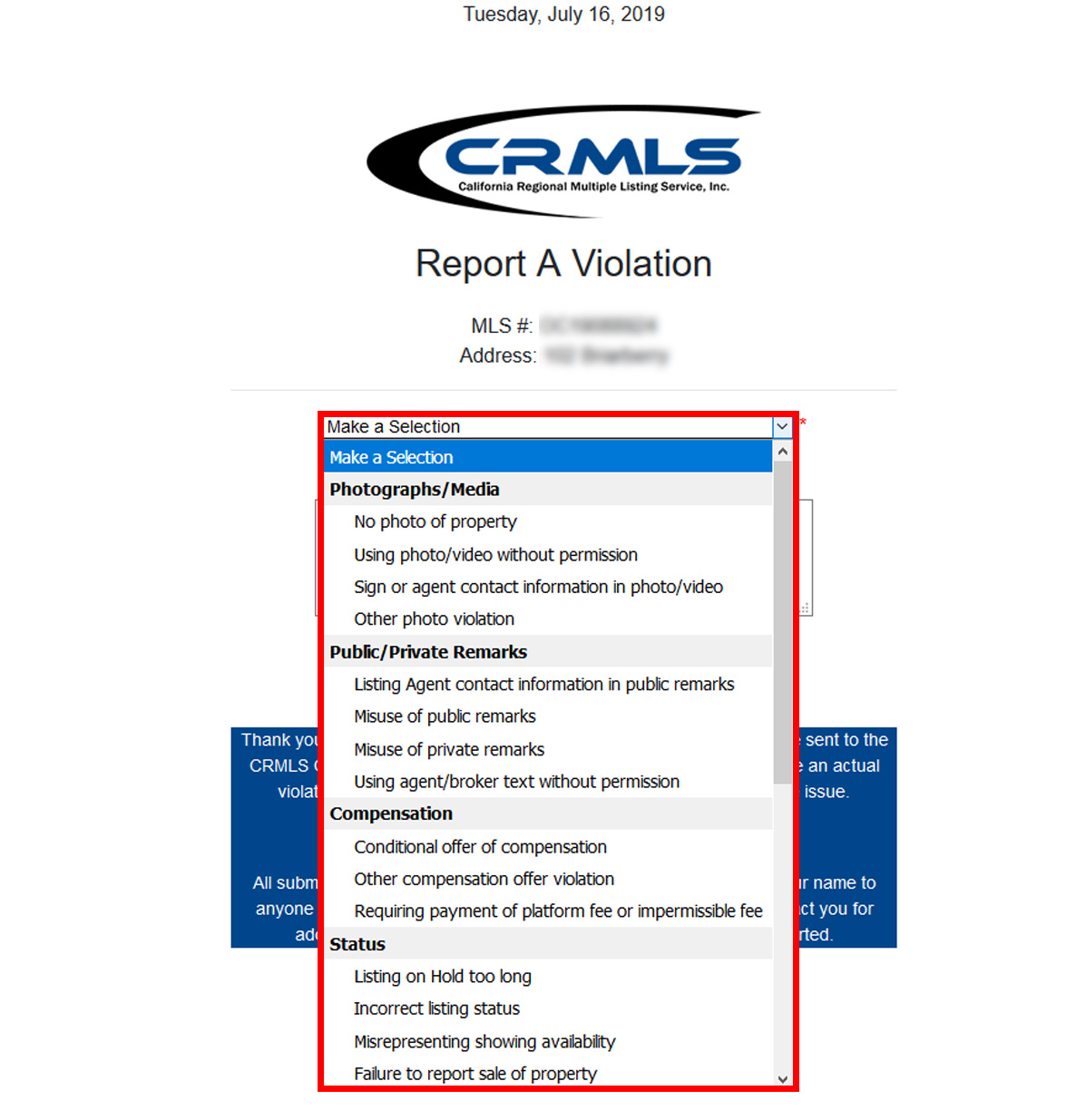 How to Report a Potential Violation CRMLS Knowledgebase