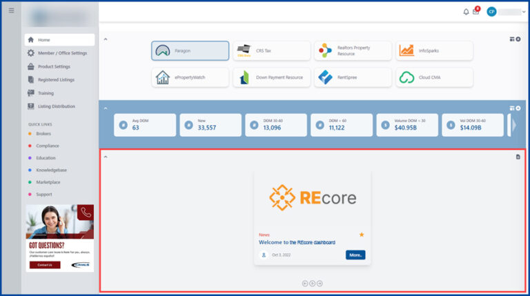 CRMLS REcore Dashboard Guide - CRMLS Knowledgebase